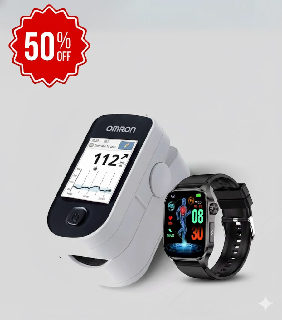 Kit GlucoMax™ – Dispositivo di Monitoraggio Glicemico Non Invasivo + Smartwatch per la Salute Completo 